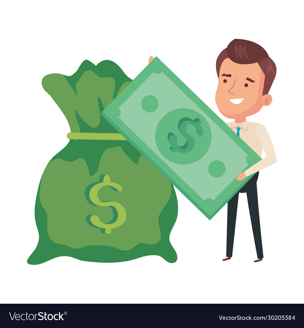 Money bag with businessman and bill cash Vector Image