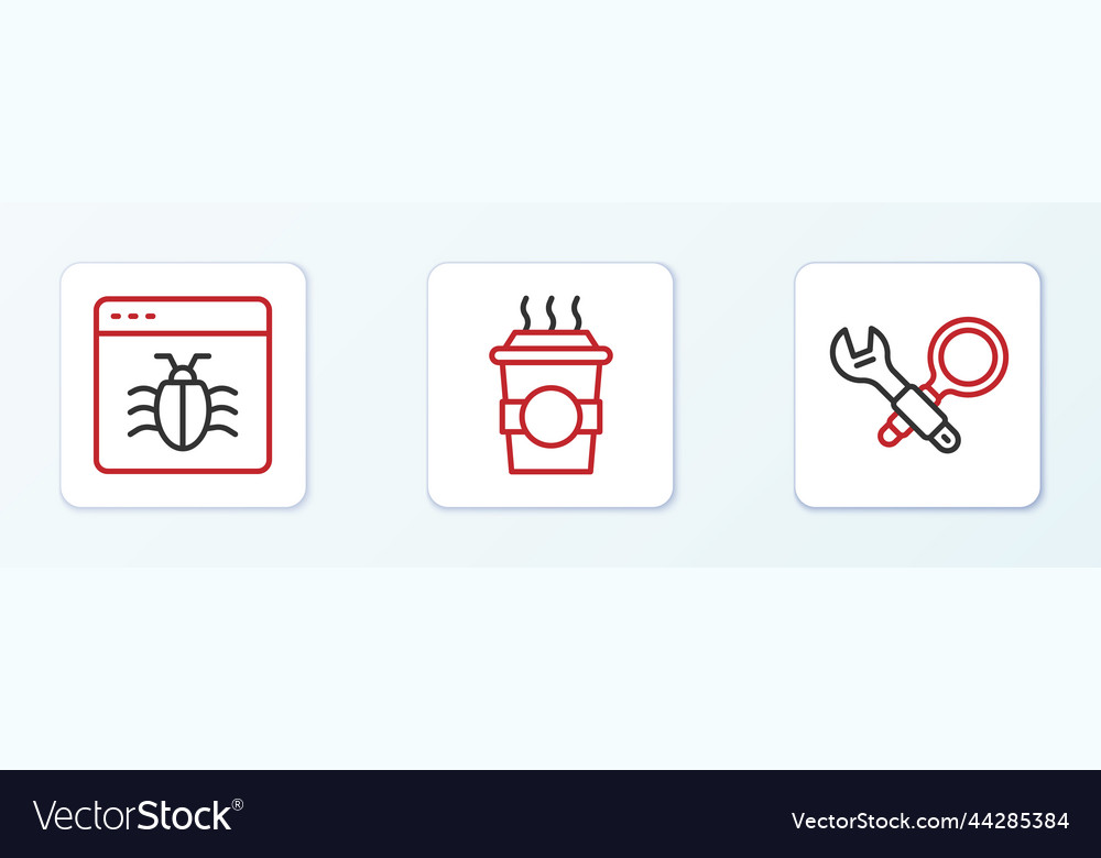 Set line debugging system and coffee cup to go vector image Set line debugging system and coffee cup to go