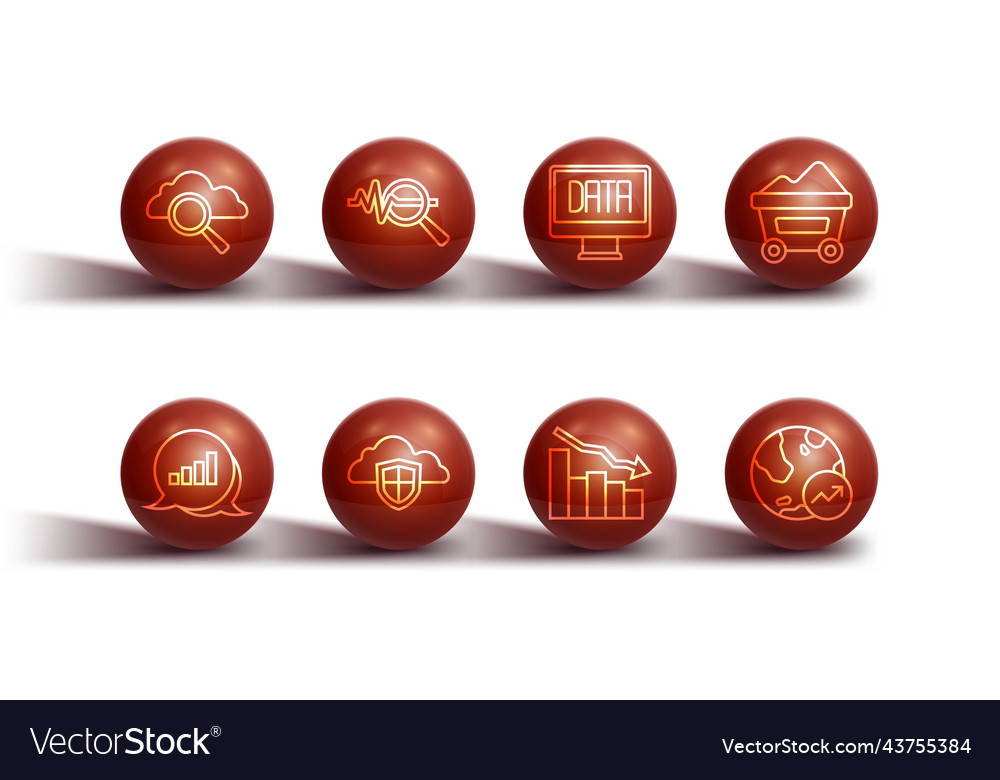 Set line search cloud computing pie chart vector image Set line search cloud computing pie chart
