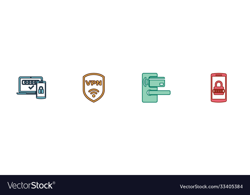Set two steps authentication shield with vpn vector image Set two steps authentication shield with vpn