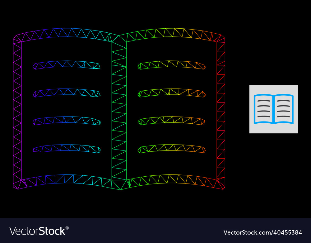 Spectrum gradient polygonal mesh open book icon vector image Spectrum gradient polygonal mesh open book icon