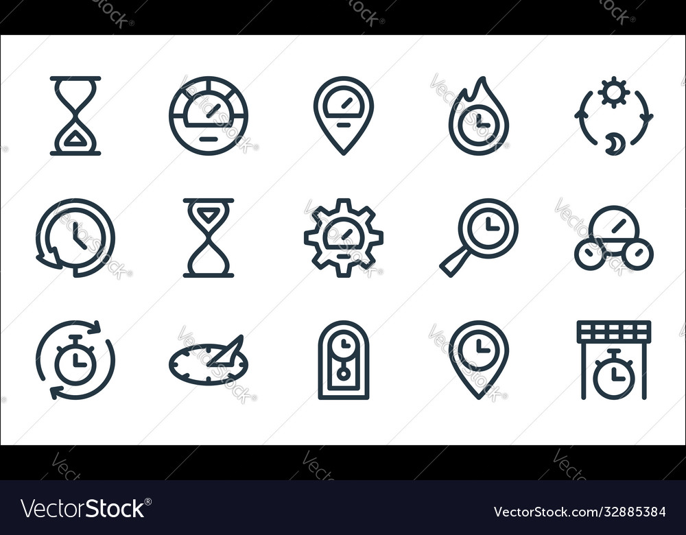 Speedometer and time line icons linear set vector image Speedometer and time line icons linear set