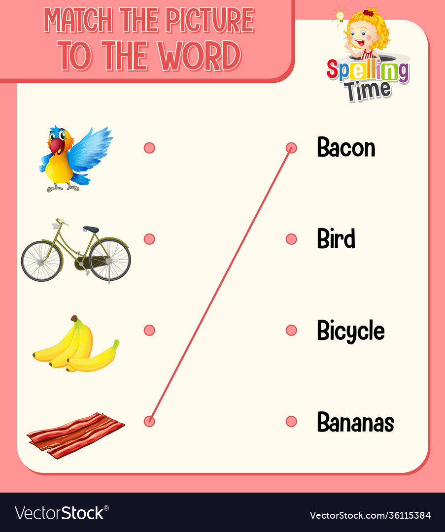 Word to picture matching worksheet for children Vector Image