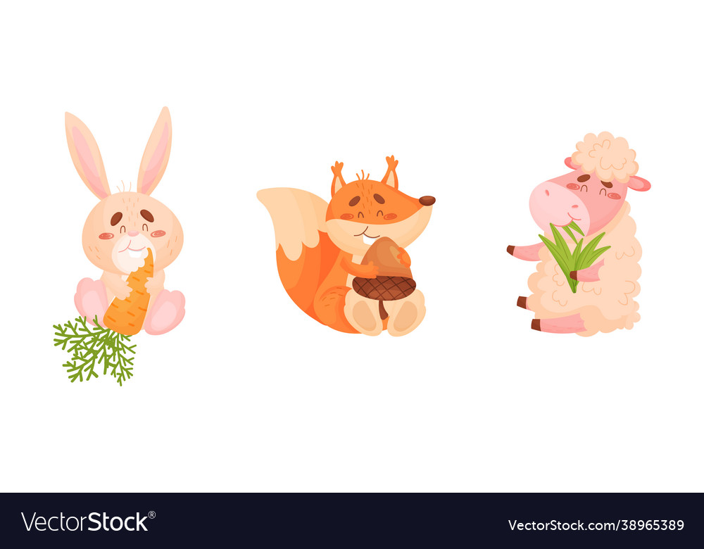 Adorable animals harvesting set cute squirrel