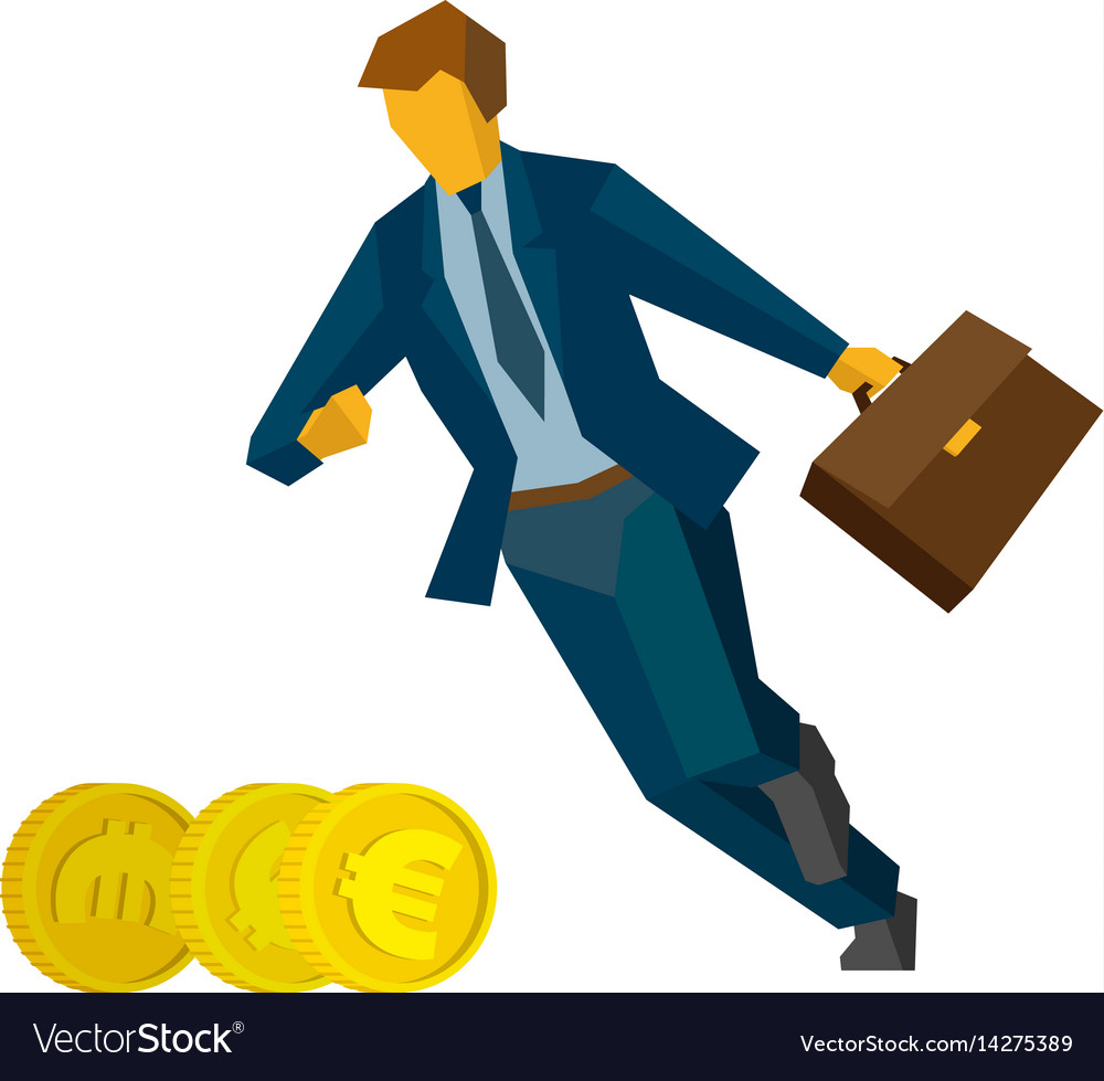 Businessman running for coins - business concept Vector Image