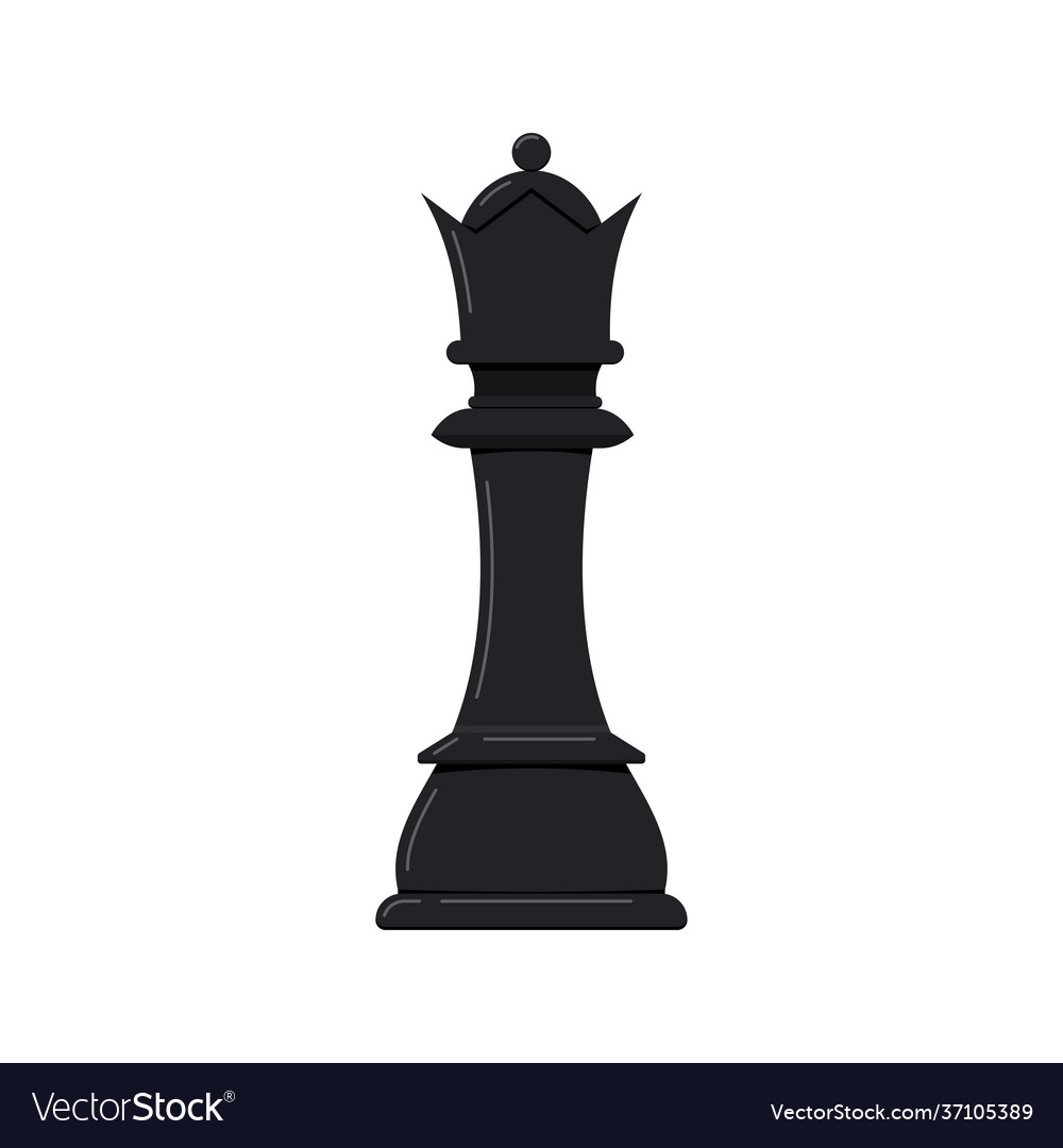 Cartoon black and white chess pieces icons. Flat chessmen, queen