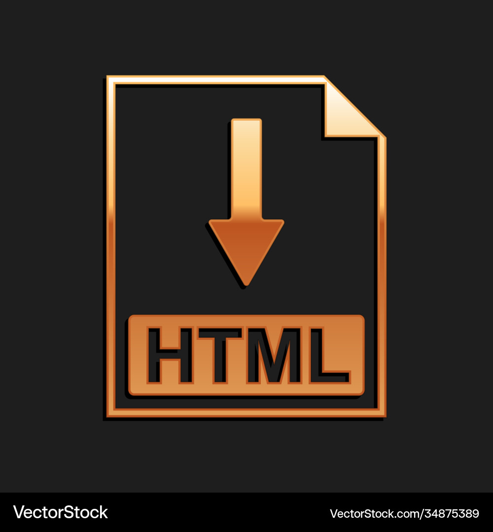 Gold Html File Document Icon Download Html Button Vector Image