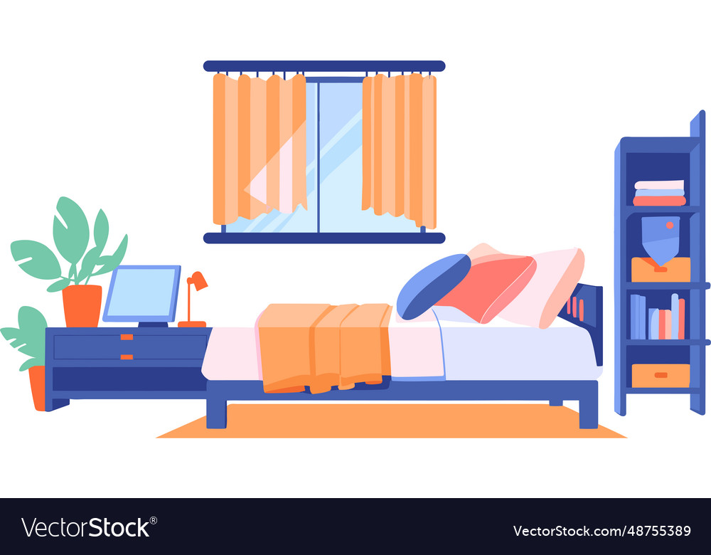 Hand drawn bed and bedroom in flat style Vector Image