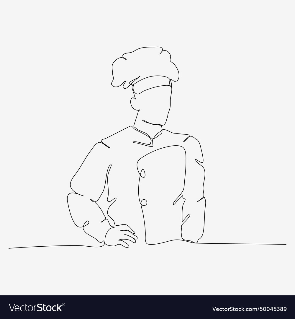 One continuous row design of stylish chef in hat vector image One continuous row design of stylish chef in hat