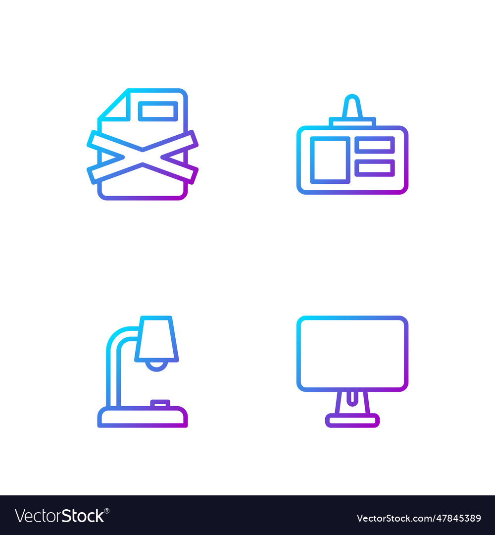 Set line computer monitor table lamp delete file vector image Set line computer monitor table lamp delete file