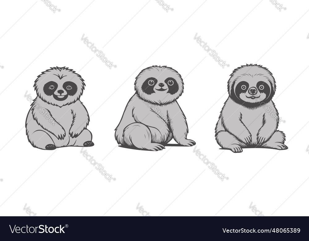 Set of cute funny cartoon gray sitting sloths Vector Image