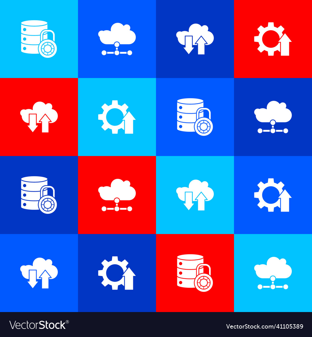 Set server security with lock network cloud vector image Set server security with lock network cloud