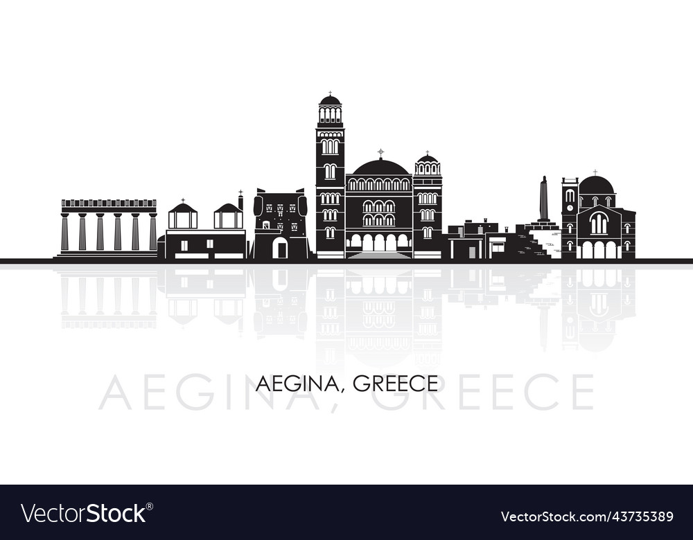 Silhouette panorama of aegina island greece