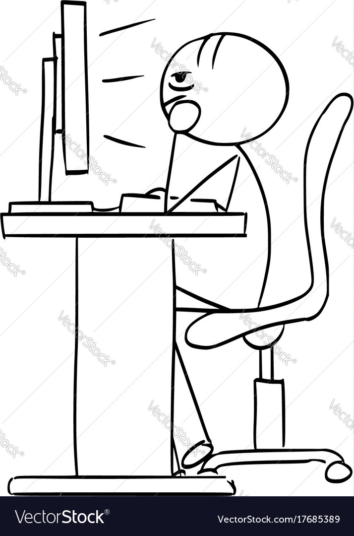 Stick man cartoon men sitting boring in front Vector Image