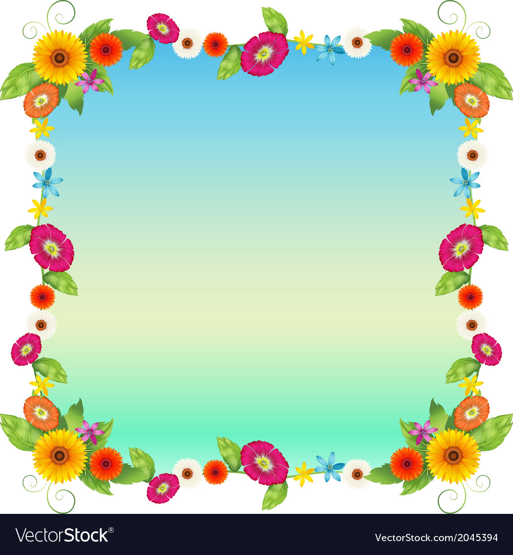 an empty blue template with colourful flowers vector image template flowers