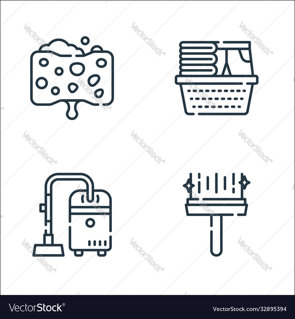 Cleaning line icons linear set quality vector image Cleaning line icons linear set quality