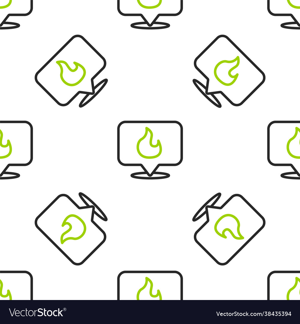 Line map pointer with fire flame icon isolated