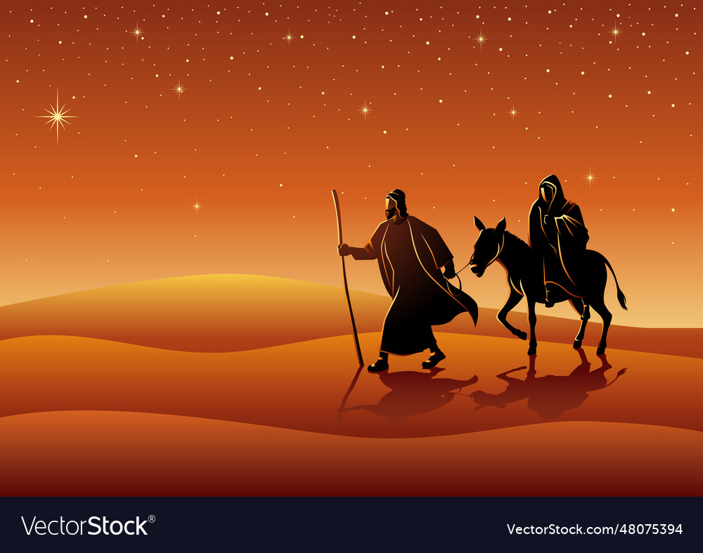 Mary and joseph journey to bethlehem Royalty Free Vector