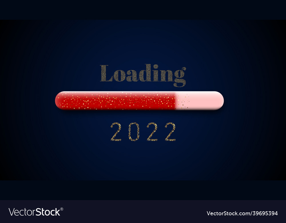 Red progress bar with loading 2022 sign black vector image Red progress bar with loading 2022 sign black