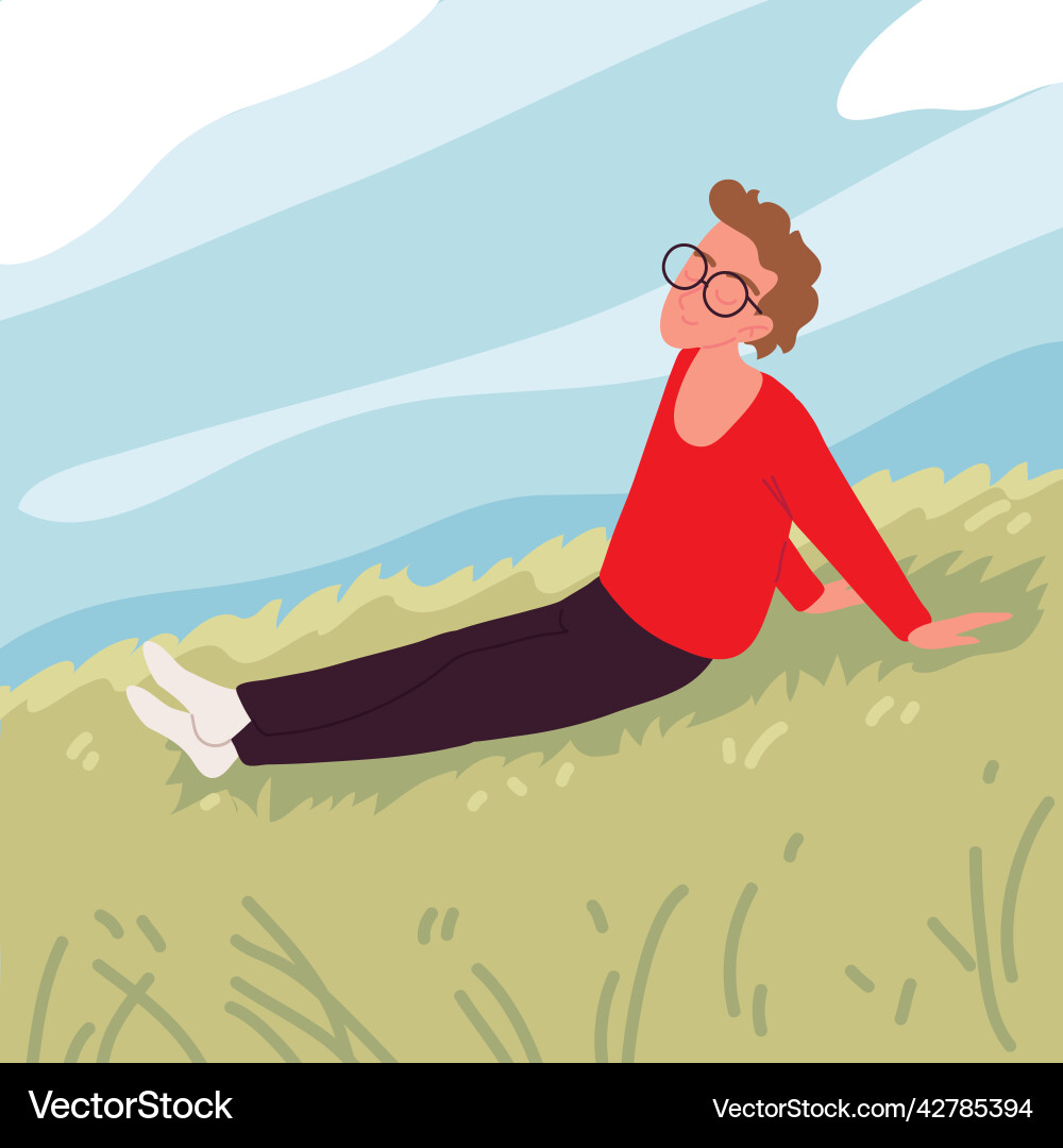 Relaxed guy on grass Royalty Free Vector Image