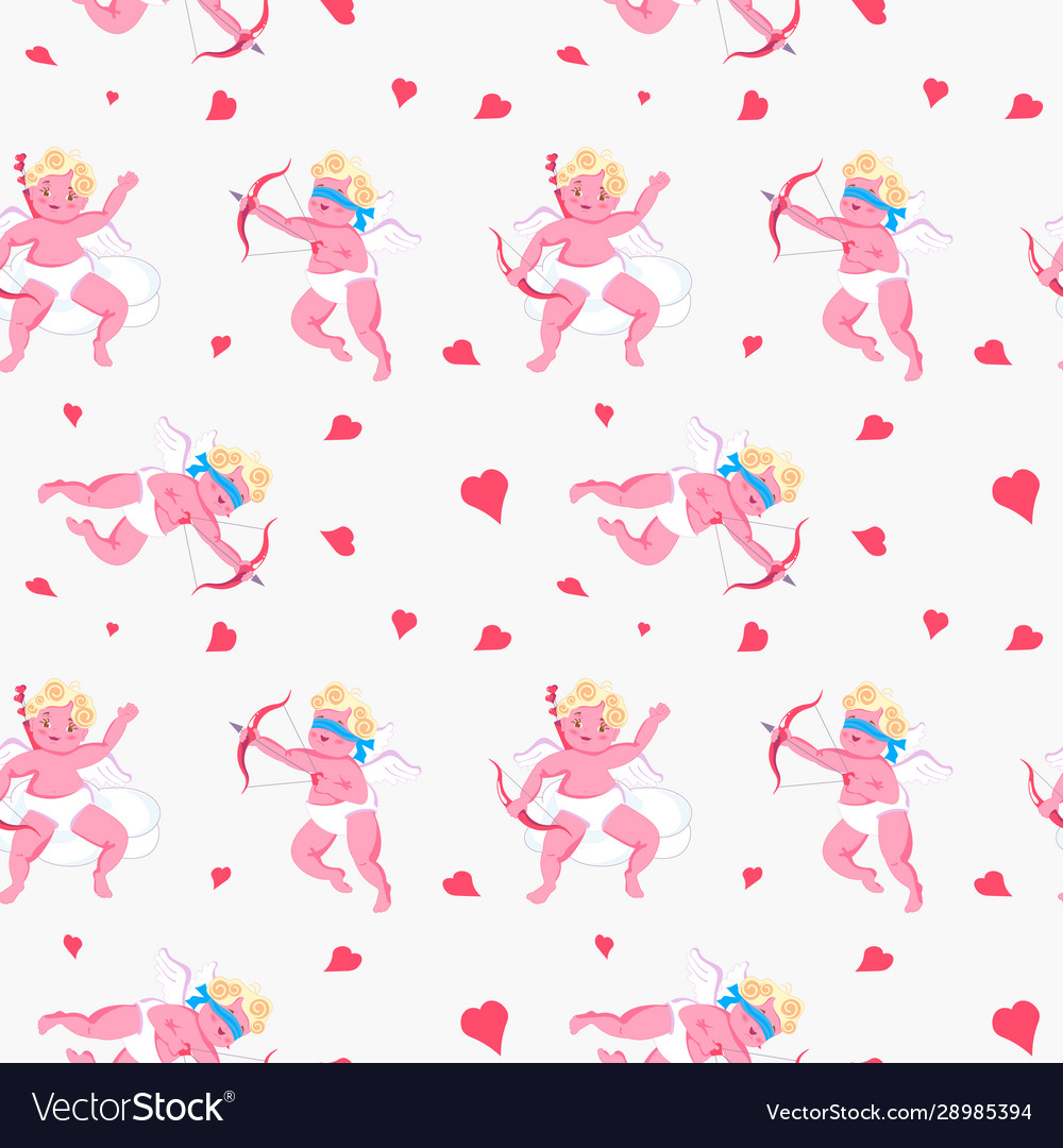 Seamless pattern with playful cupid