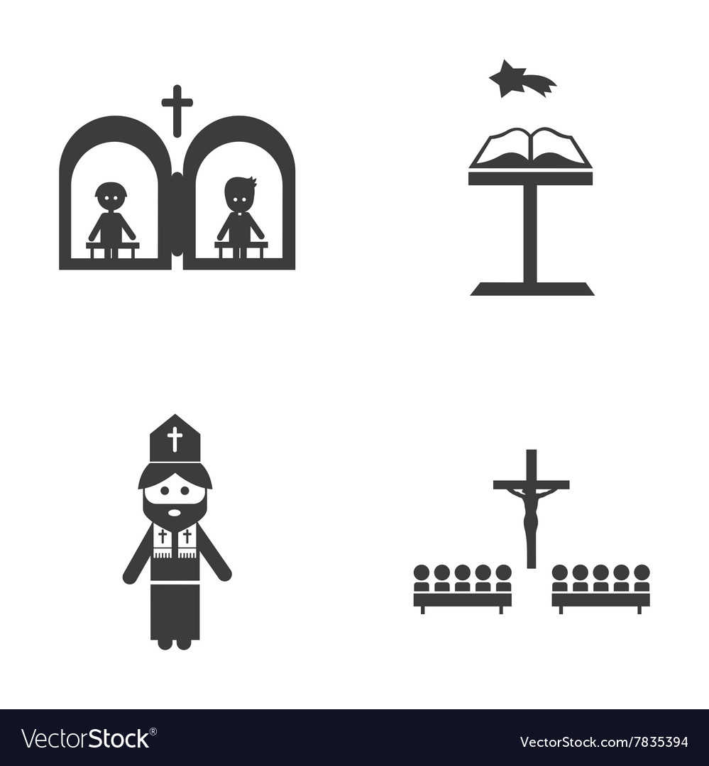 Set of flat icon in black and white style religion