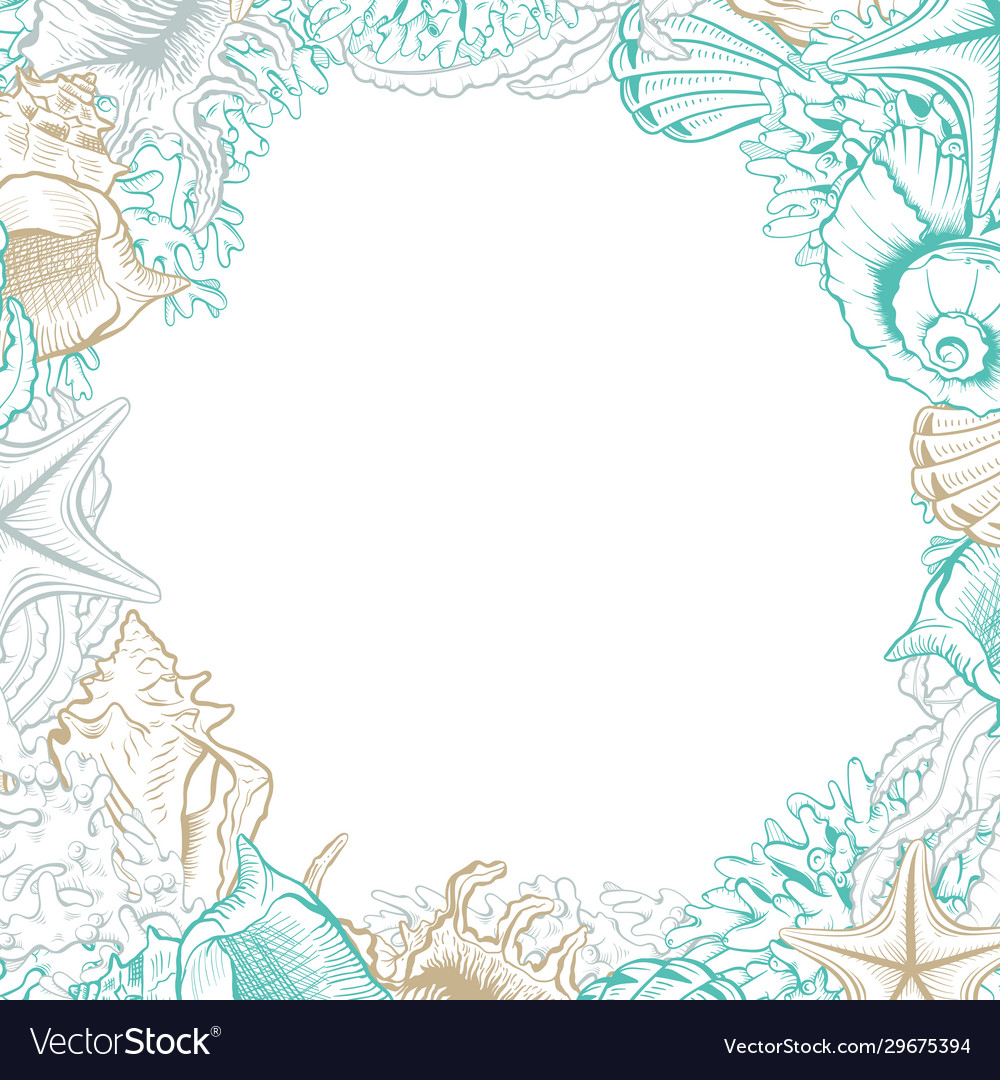 Square frame with seashells isolated Royalty Free Vector