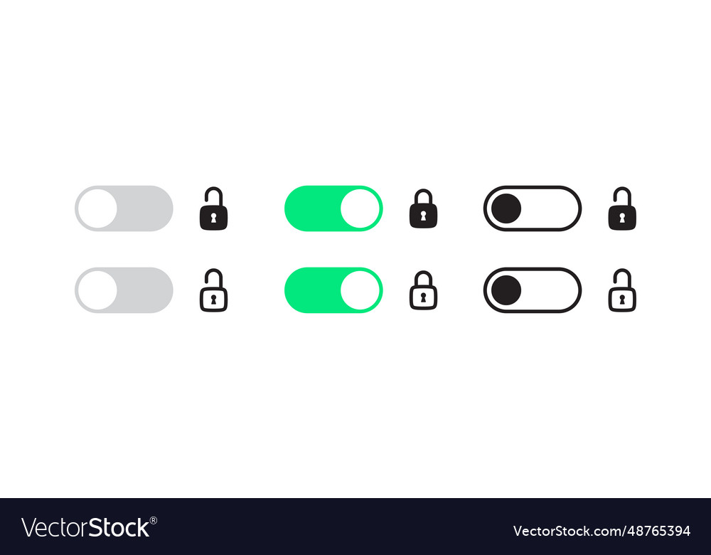 Toggle icons of switches with locks vector image Toggle icons of switches with locks