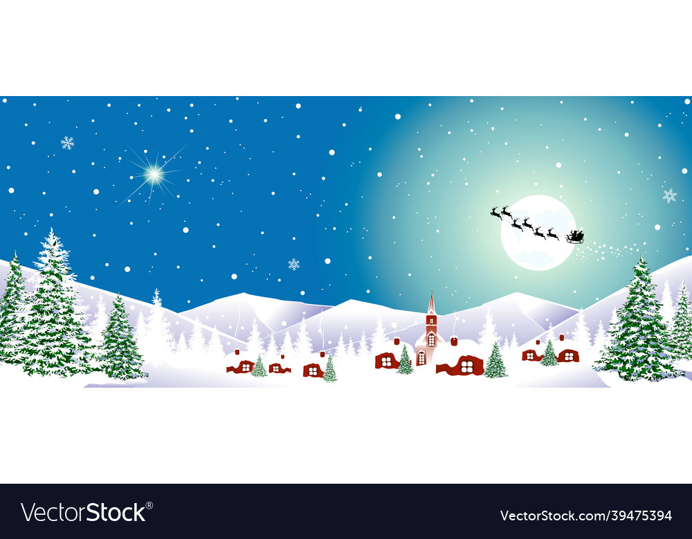 Village winter night snowflakes christmas