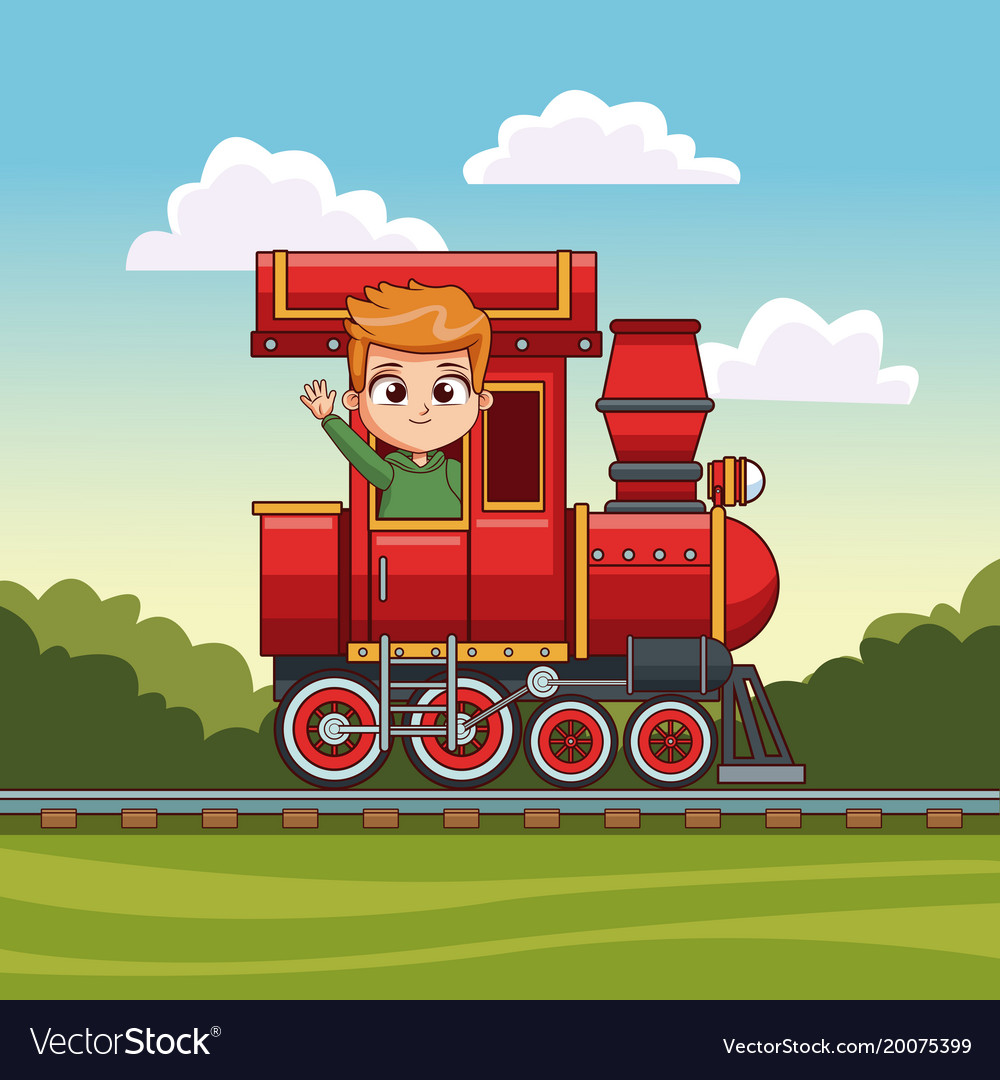 Boy riding in train