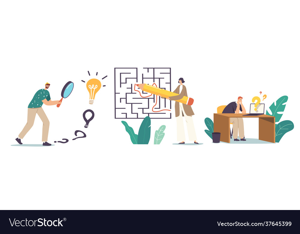 Characters finding idea answer or solution vector image Characters finding idea answer or solution