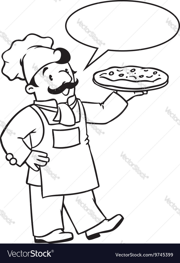 Coloring book of funny cook or chef with pizza Vector Image