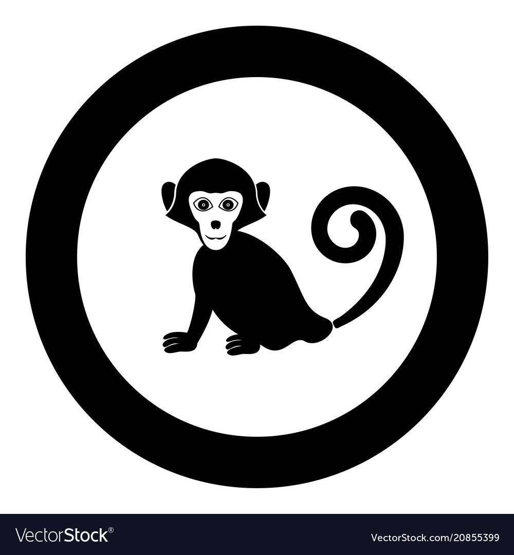 Monkey icon in round black color