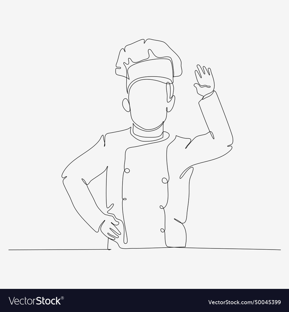 One continuous row design of stylish chef in hat vector image One continuous row design of stylish chef in hat