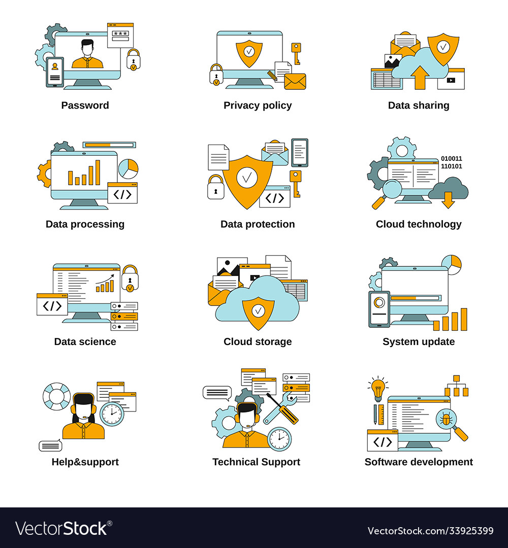 Set data security related icons vector image Set data security related icons