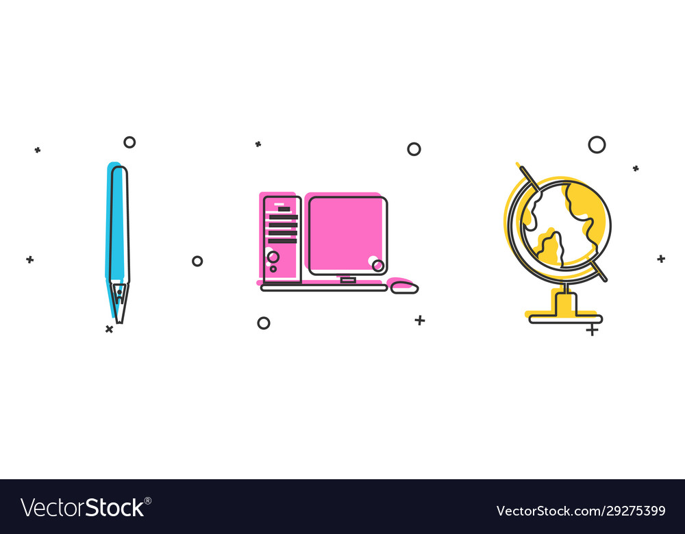 Stift-Computermonitor mit Tastatur und Maus einstellen vector image Stift-Computermonitor mit Tastatur und Maus einstellen