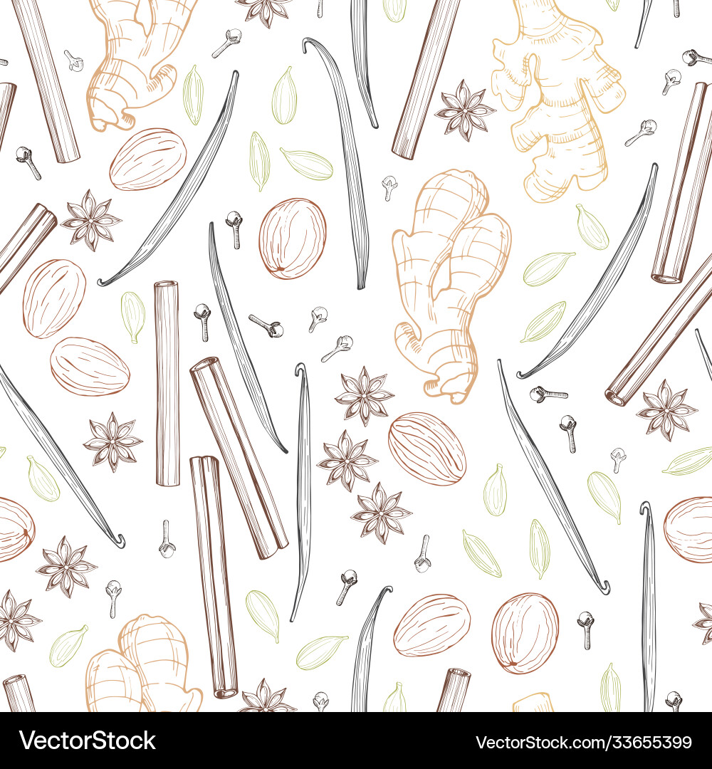 Spices for dessert and baking seamless pattern Vector Image