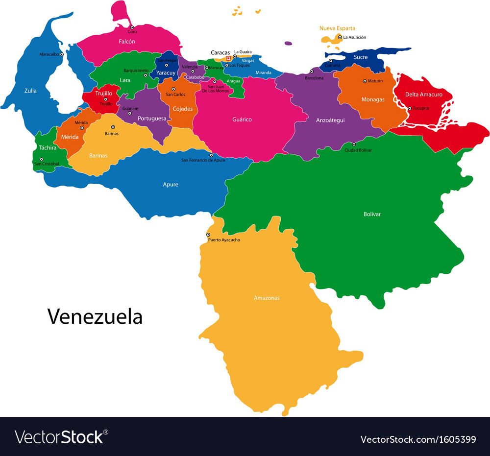 Venezuela Map Royalty Free Vector Image VectorStock   Venezuela Map Vector 1605399 