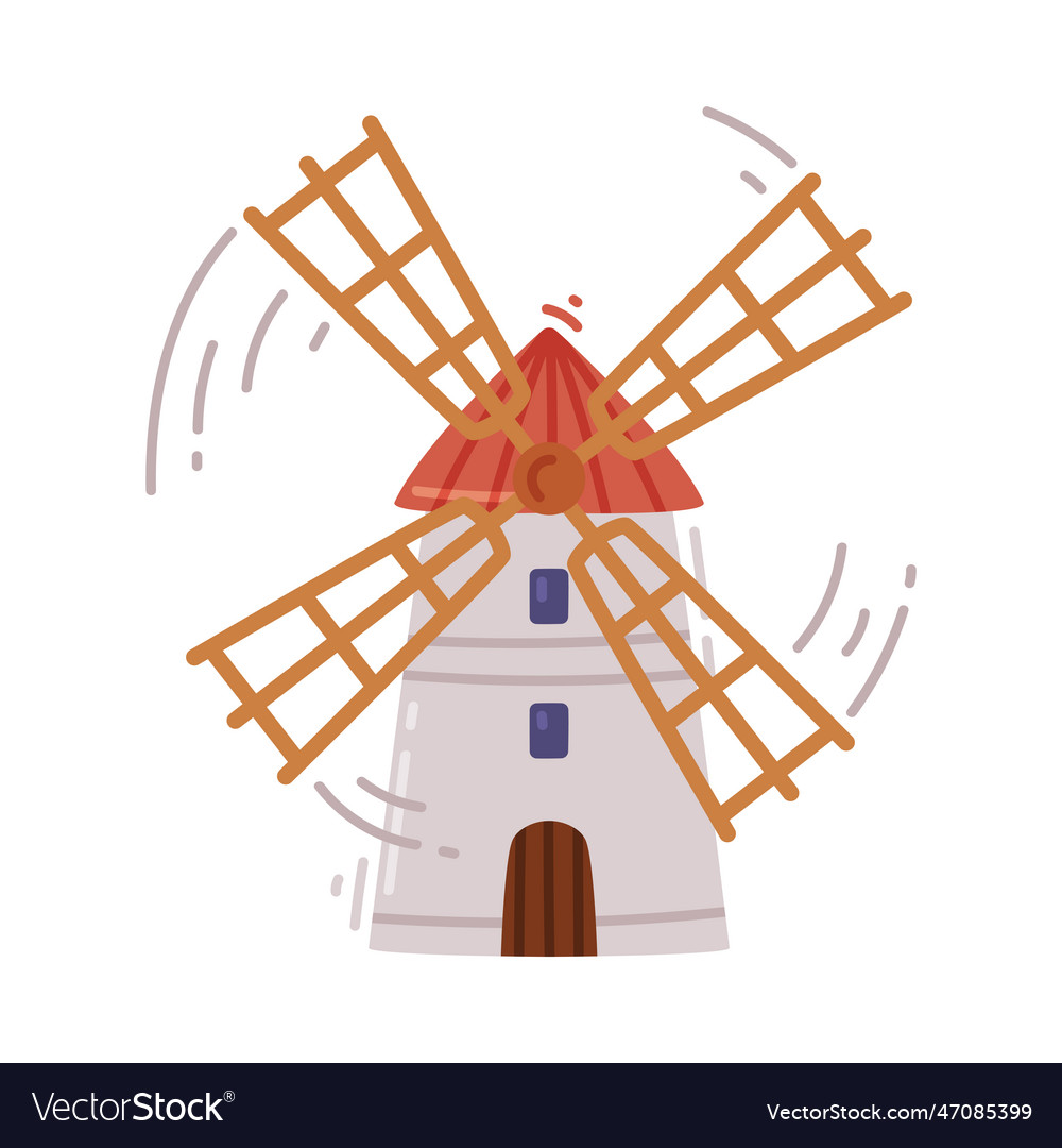 Windmill or flour mill with rotating wind-stick