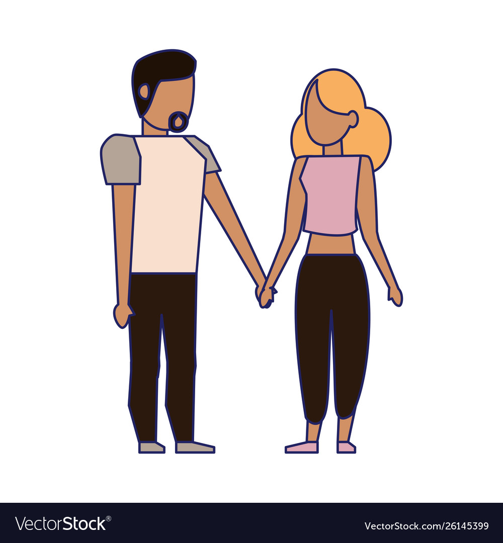 Young couple avatar faceless blue lines