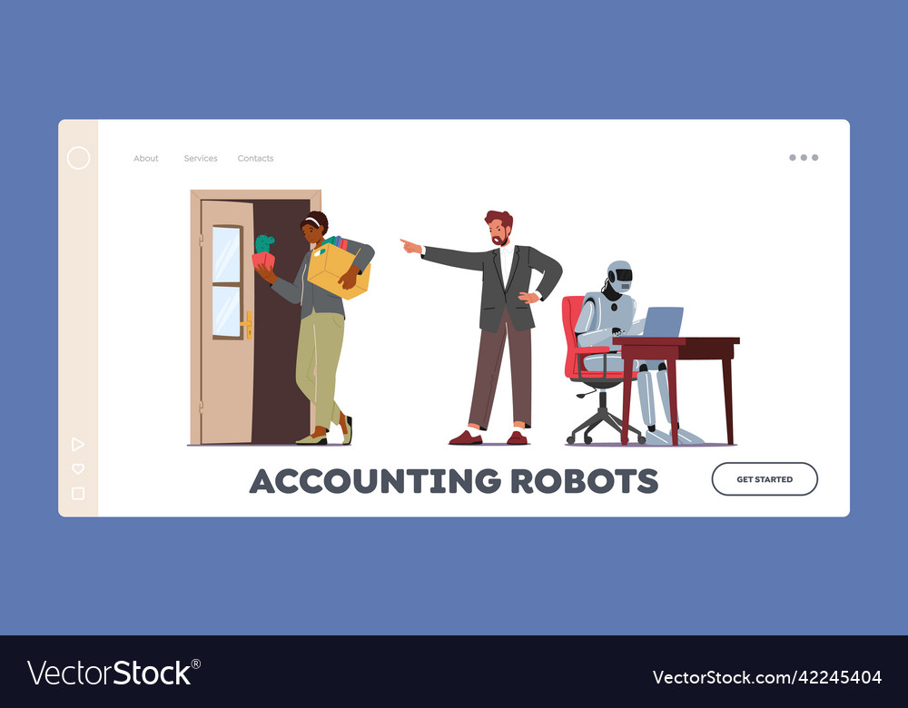 Accounting robots landing page template cyborg vector image Accounting robots landing page template cyborg