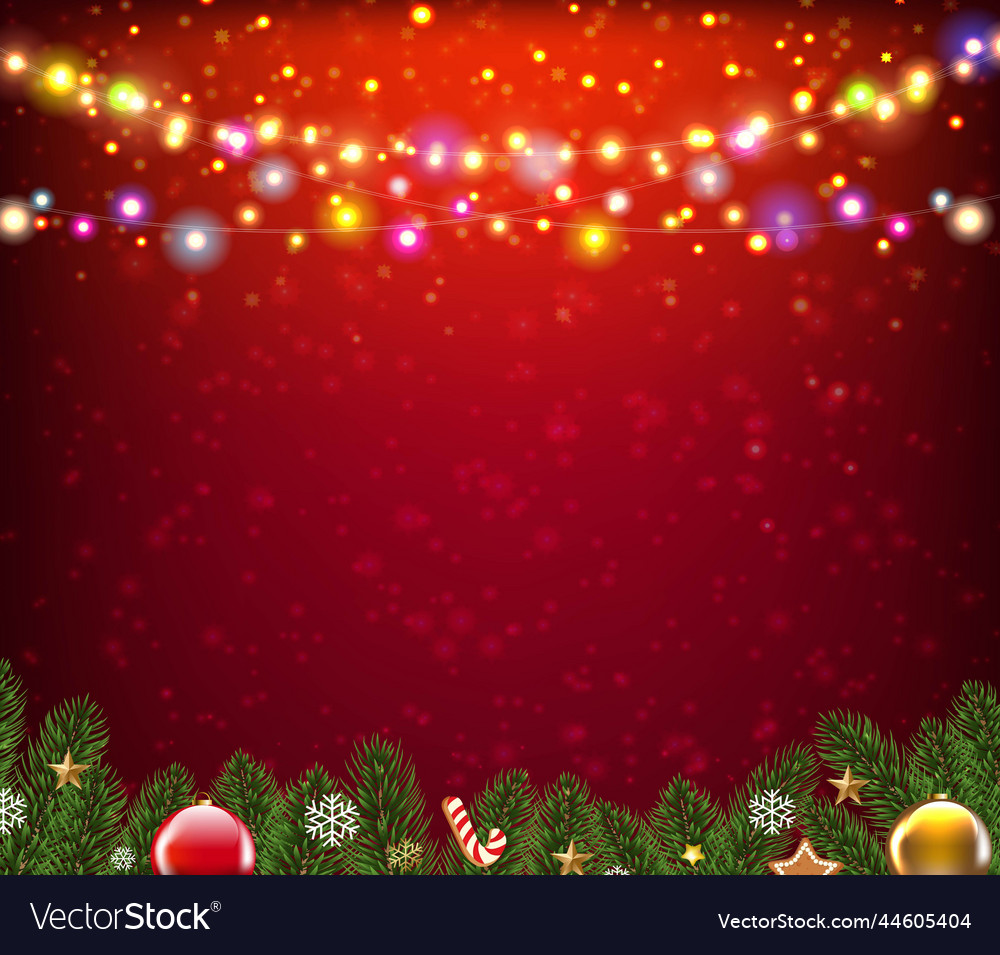 Garlands with glowing ligths and fir tree border Vector Image