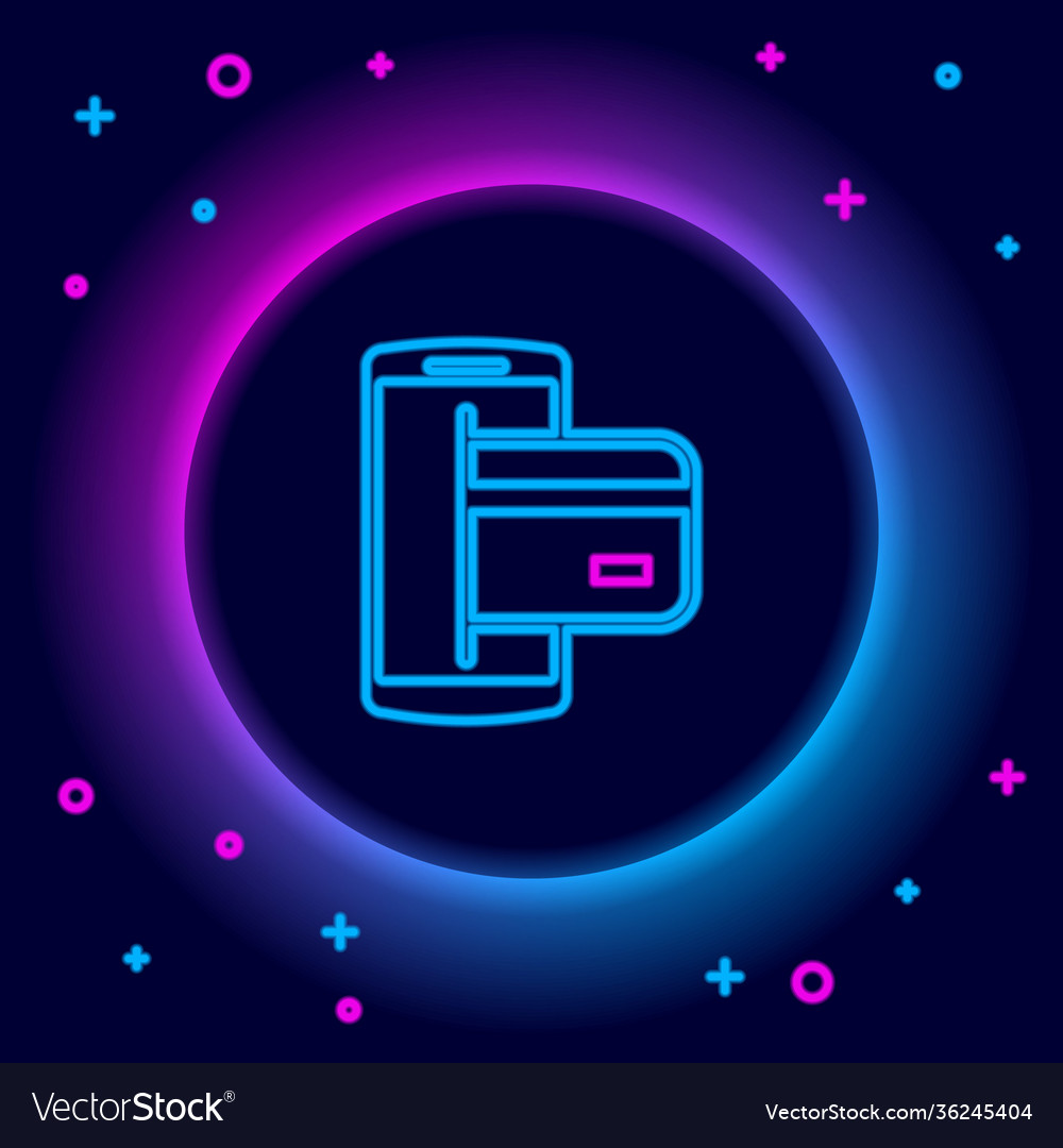 Glowing neon line nfc payment icon isolated