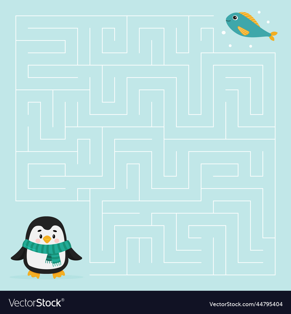 Help the penguin get to fish maze Royalty Free Vector Image