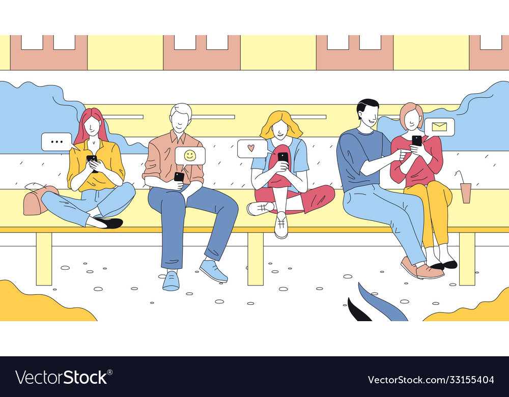 Linear people group with outline using vector image Linear people group with outline using