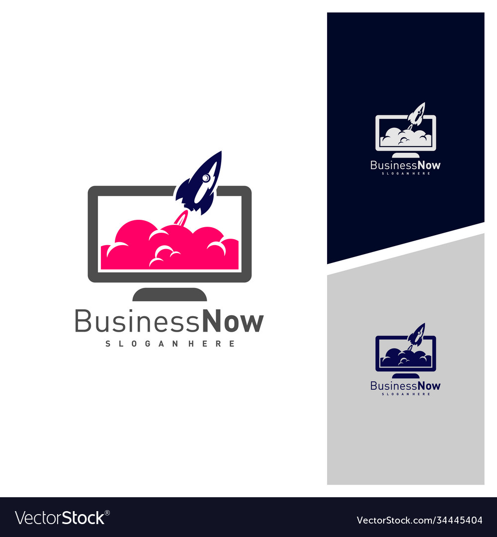Monitor with rocket logo design template