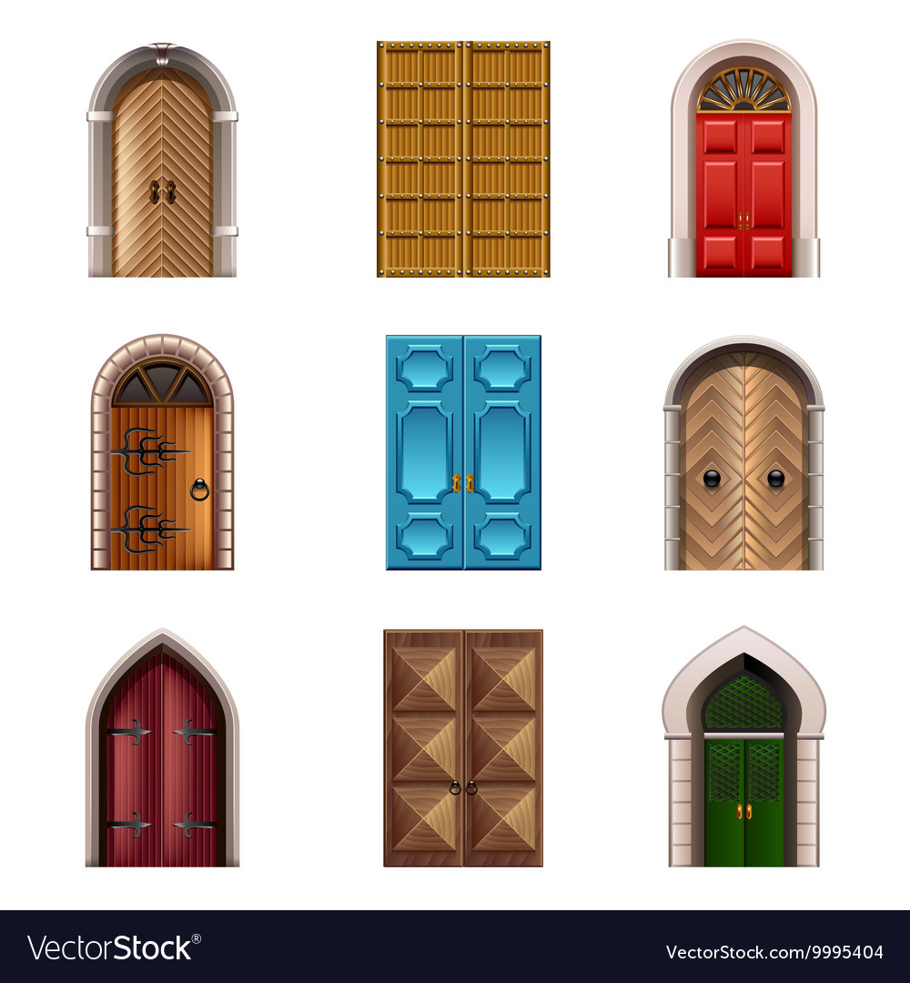 Old Doors Icons Set Royalty Free Vector Image Vectorstock