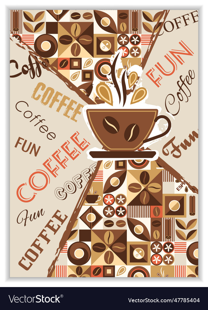 Poster with coffee cup abstract geometric shapes