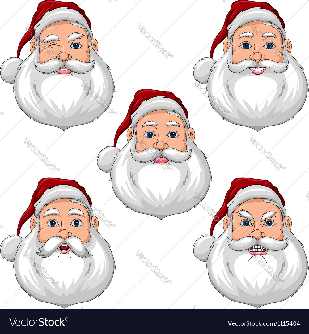 Santa claus various expressions face front view Vector Image