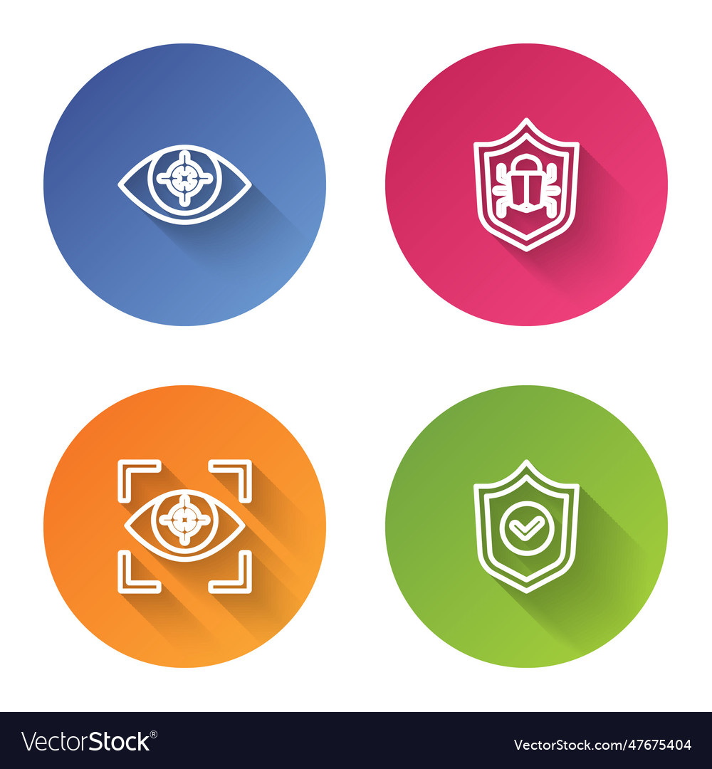 Set line eye scan system bug and shield vector image Set line eye scan system bug and shield